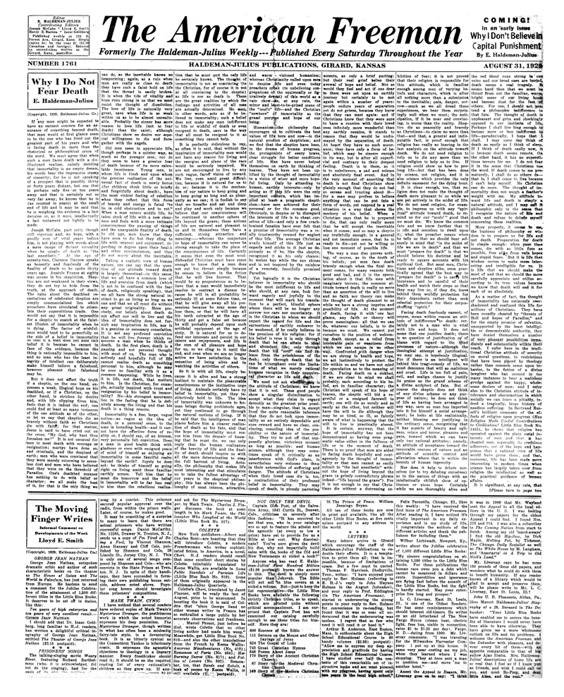 (image for) The American Freeman, Number 1761, Aug. 31, 1929. - Click Image to Close
